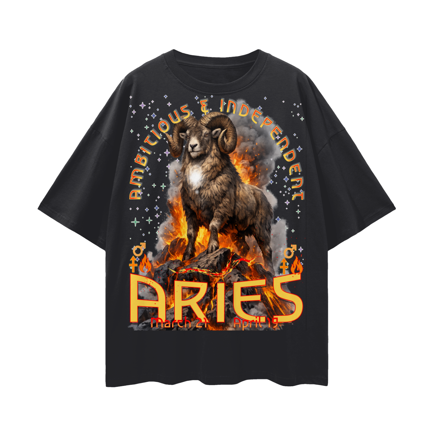 (Aries) Streetwear Loose Drop Shoulder T-Shirt