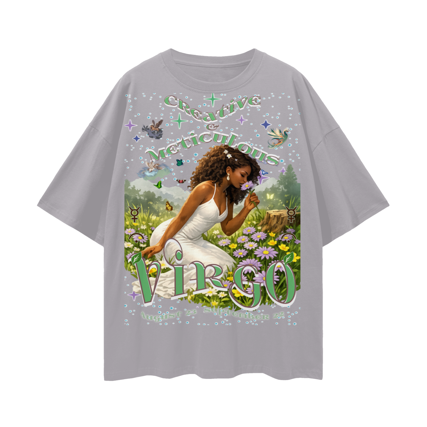 (Virgo) Streetwear Loose Drop Shoulder T-Shirt