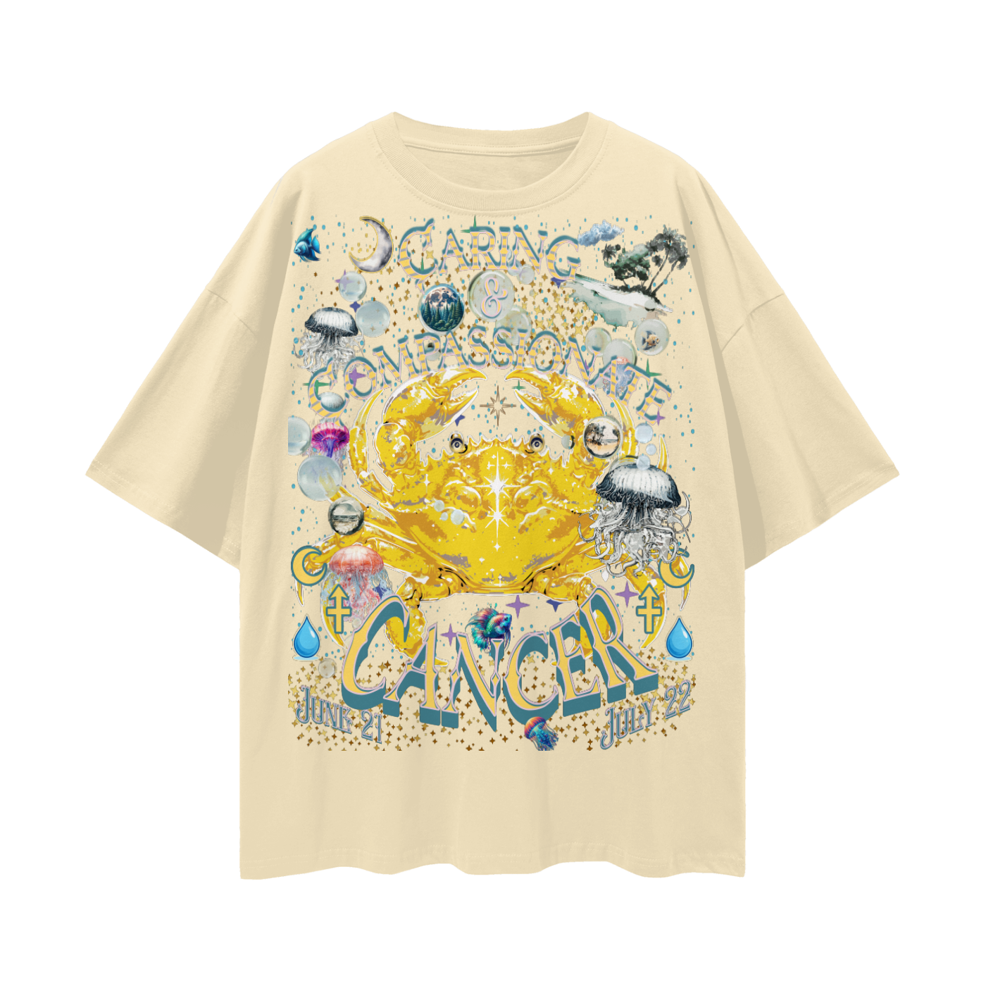 (Cancer) Streetwear Loose Drop Shoulder T-Shirt