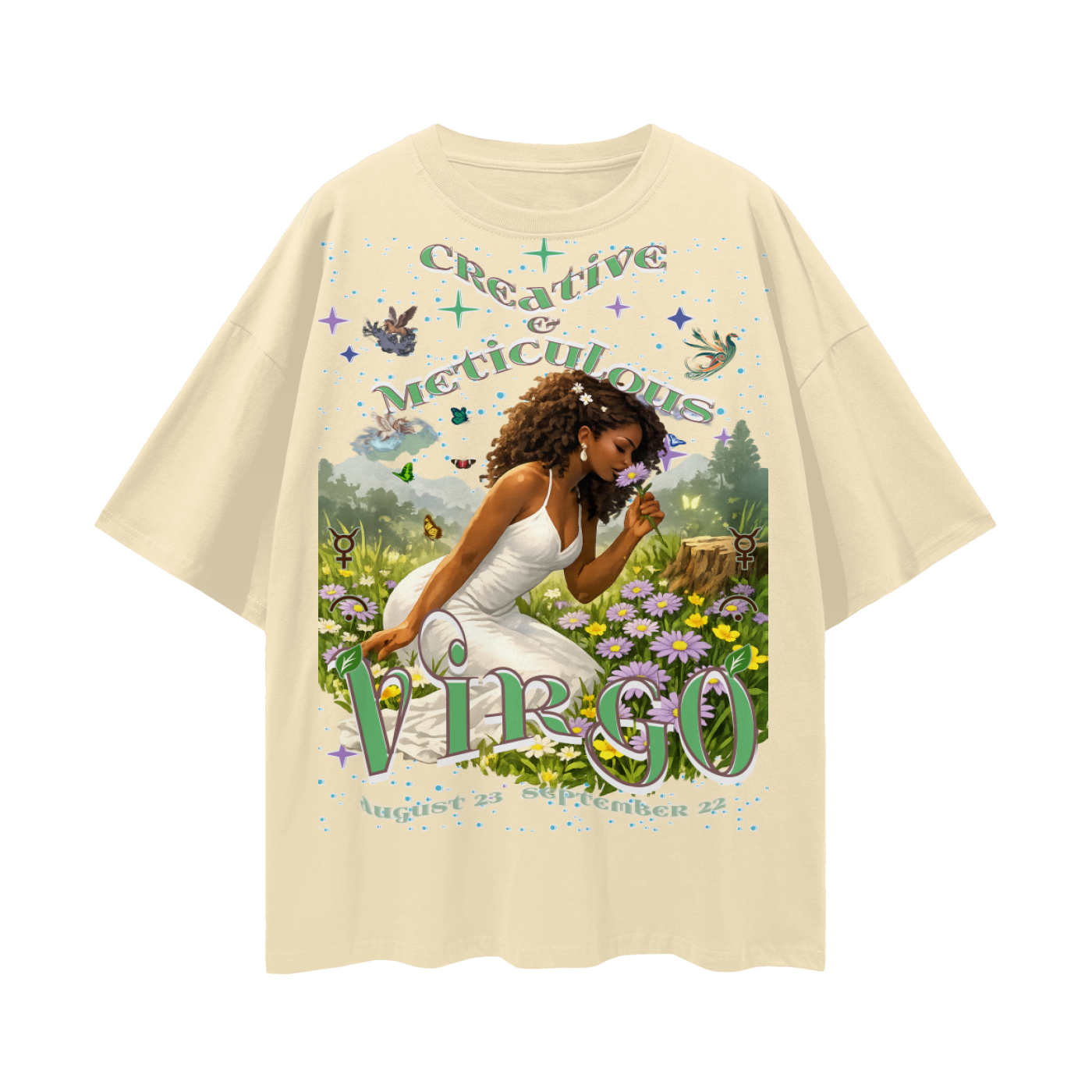 (Virgo) Streetwear Loose Drop Shoulder T-Shirt