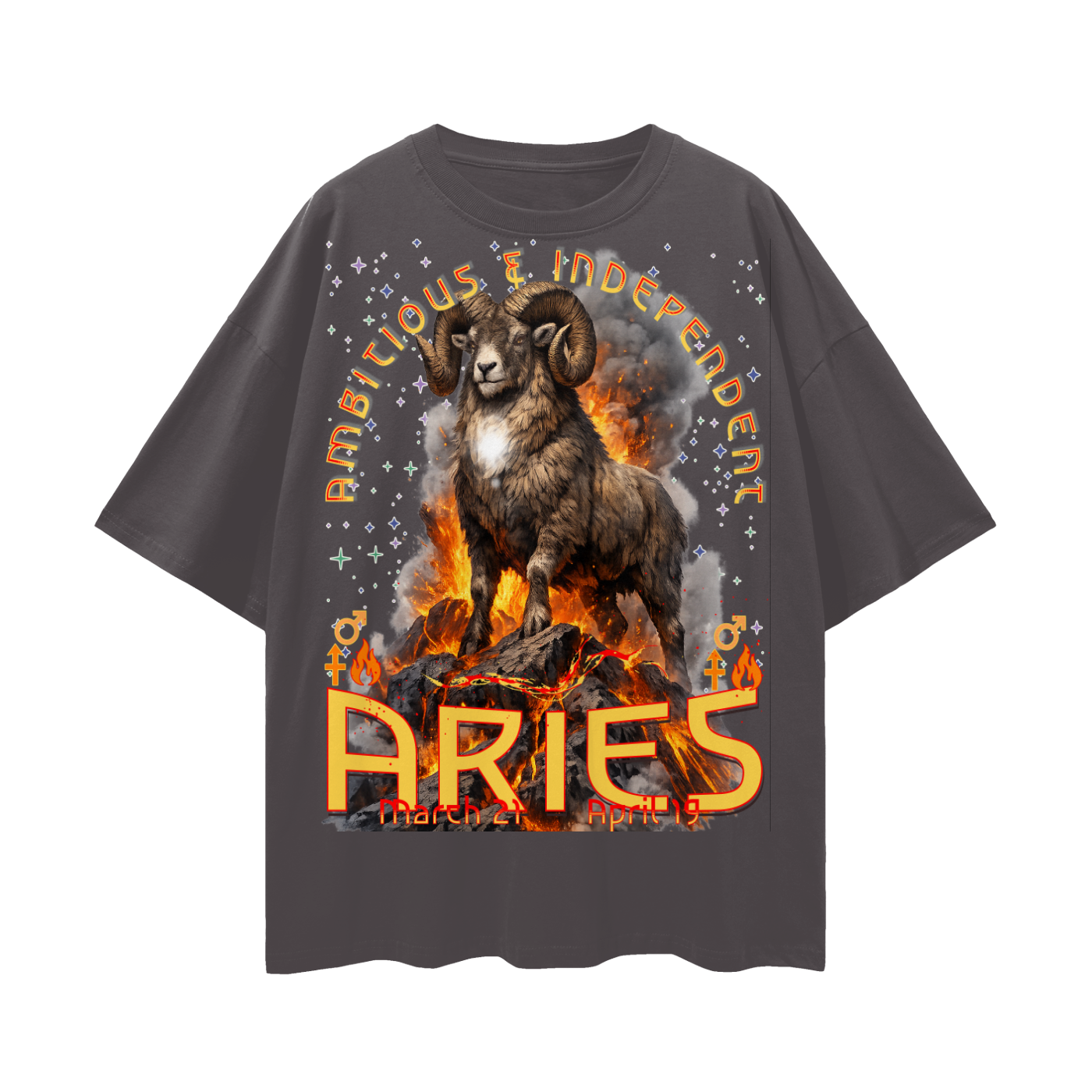 (Aries) Streetwear Loose Drop Shoulder T-Shirt