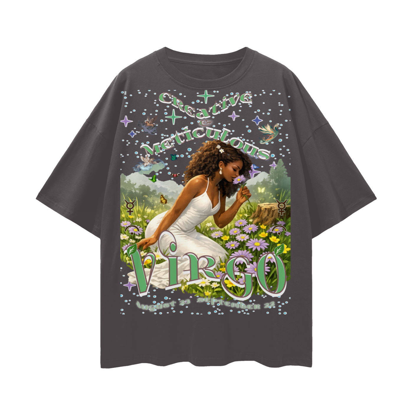 (Virgo) Streetwear Loose Drop Shoulder T-Shirt