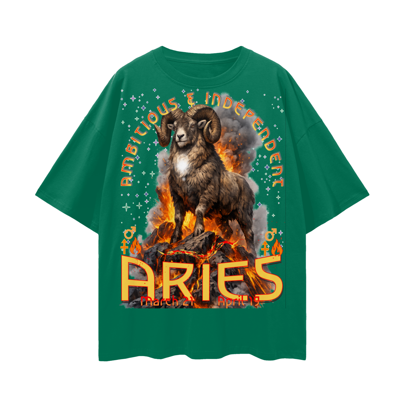 (Aries) Streetwear Loose Drop Shoulder T-Shirt