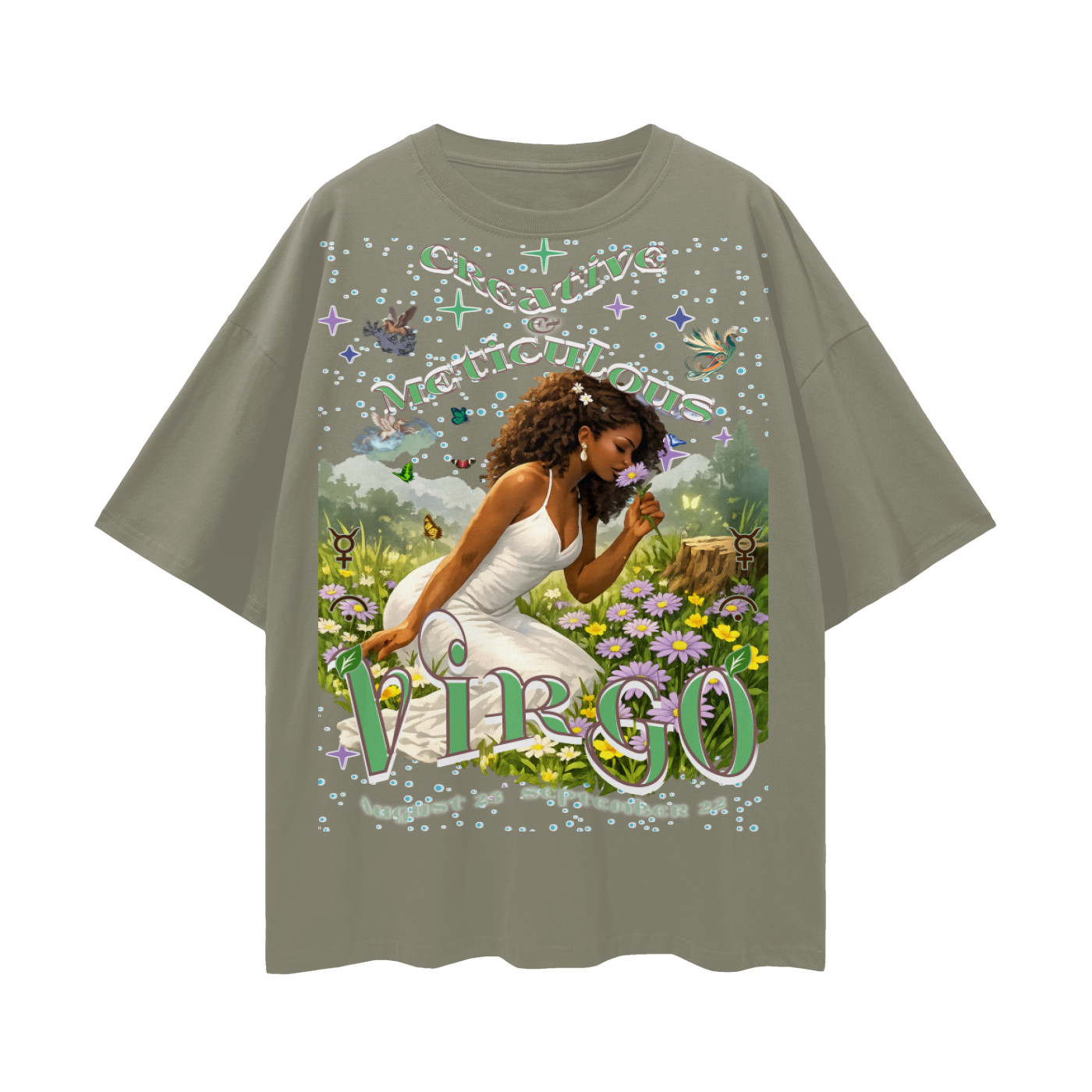 (Virgo) Streetwear Loose Drop Shoulder T-Shirt