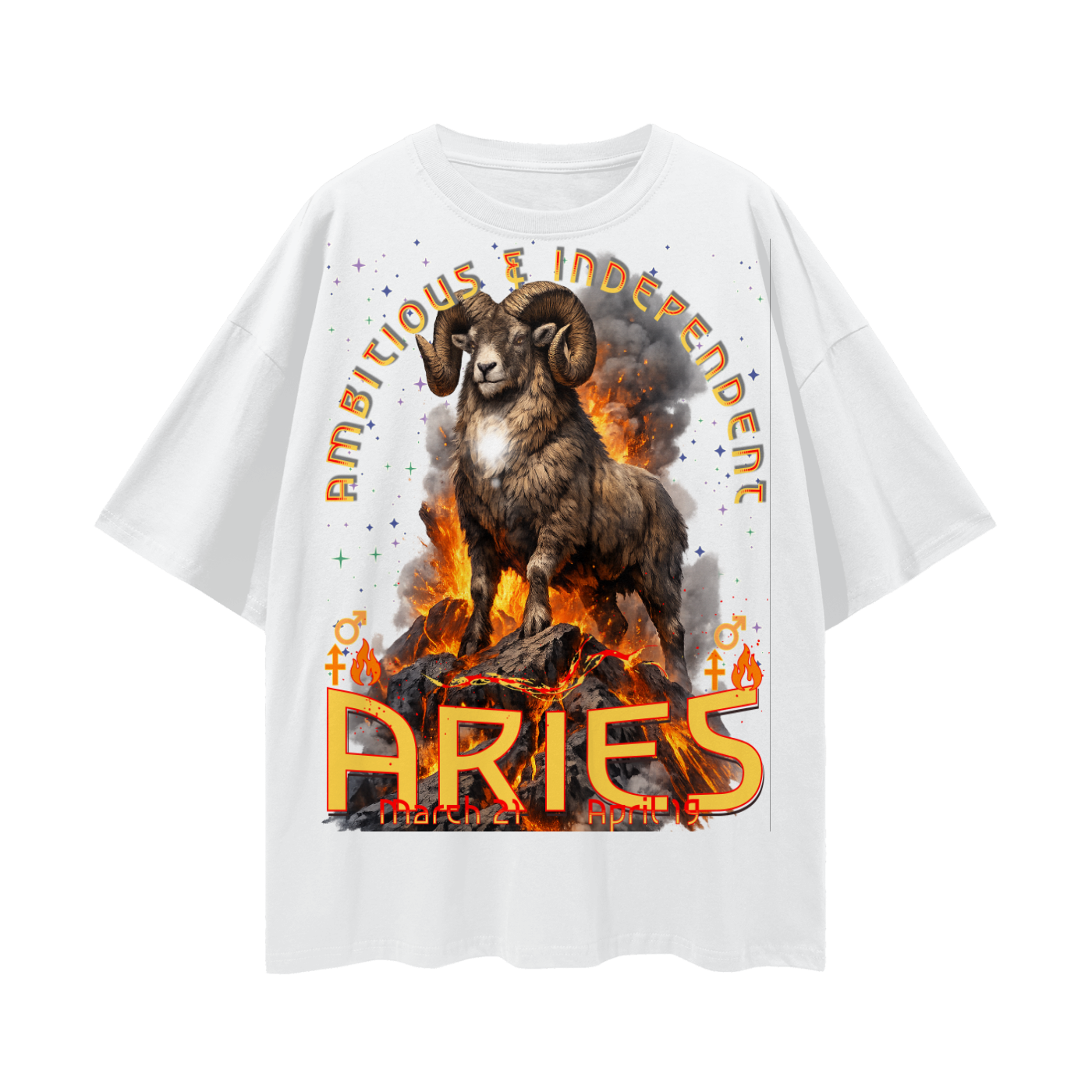 (Aries) Streetwear Loose Drop Shoulder T-Shirt