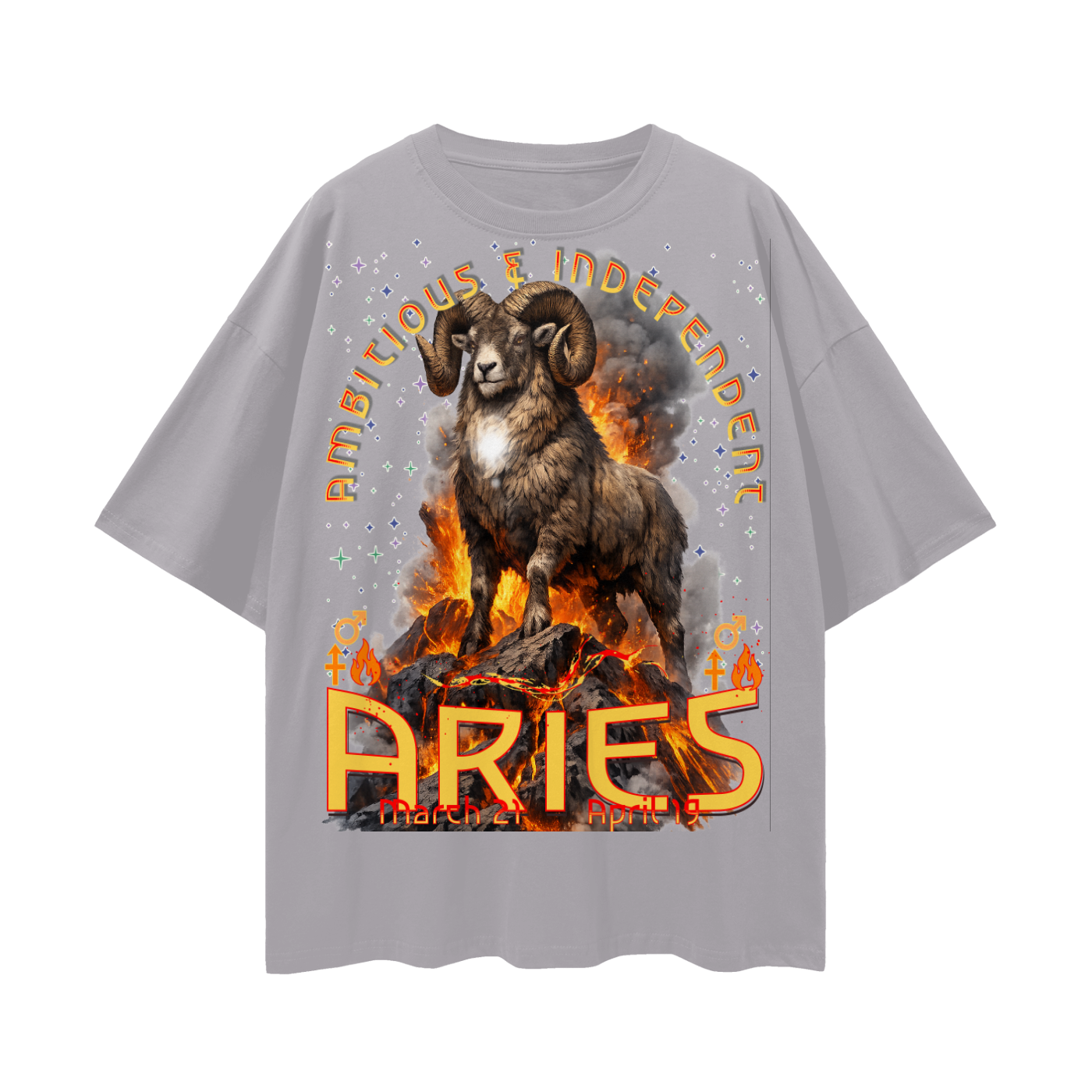 (Aries) Streetwear Loose Drop Shoulder T-Shirt