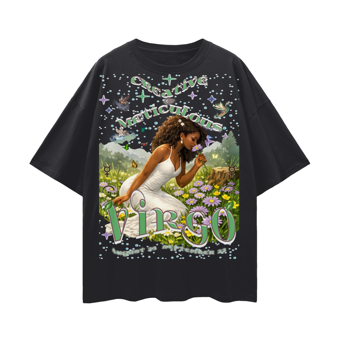 (Virgo) Streetwear Loose Drop Shoulder T-Shirt