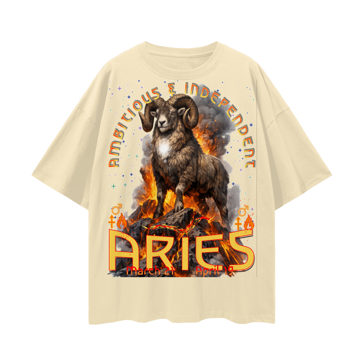 (Aries) Streetwear Loose Drop Shoulder T-Shirt