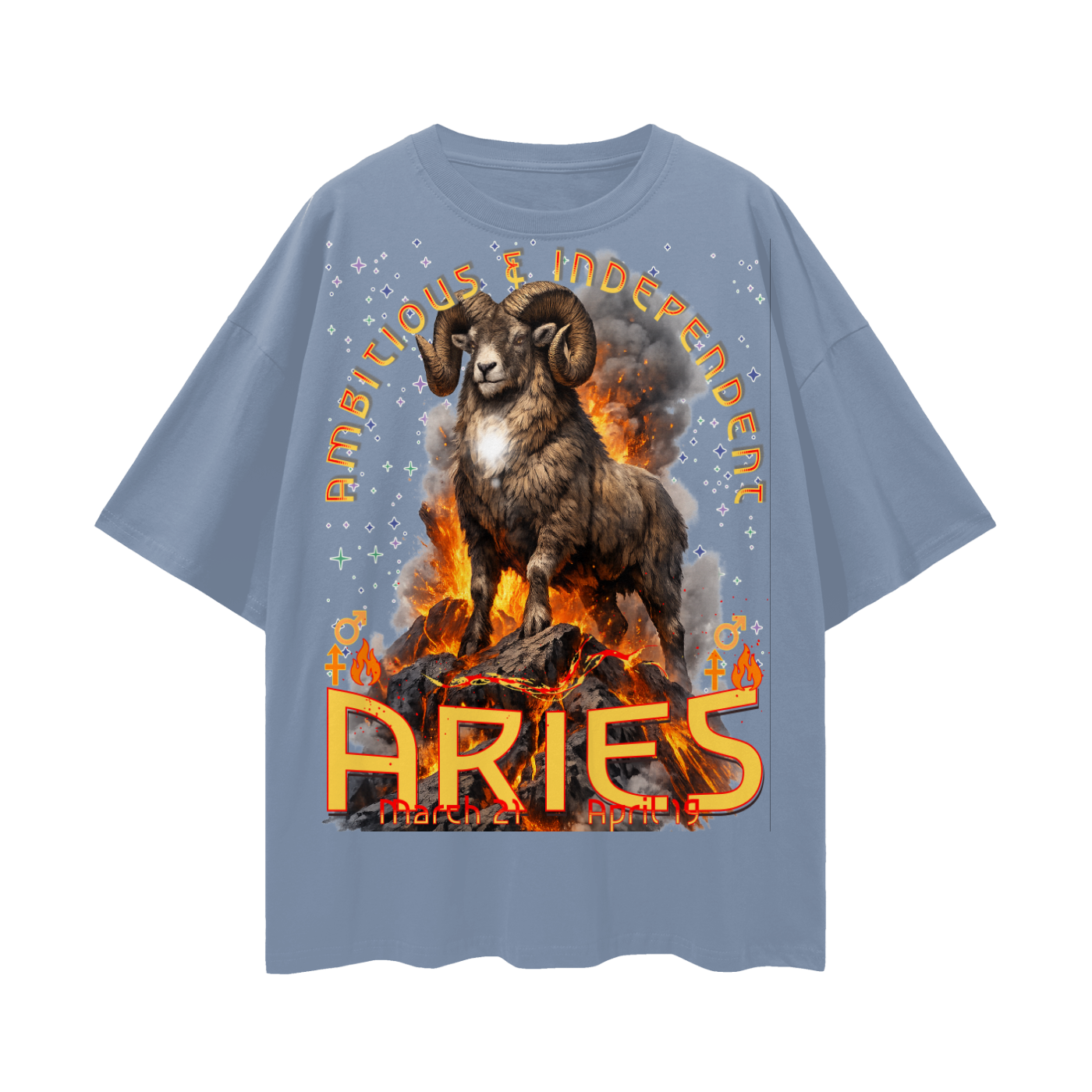 (Aries) Streetwear Loose Drop Shoulder T-Shirt