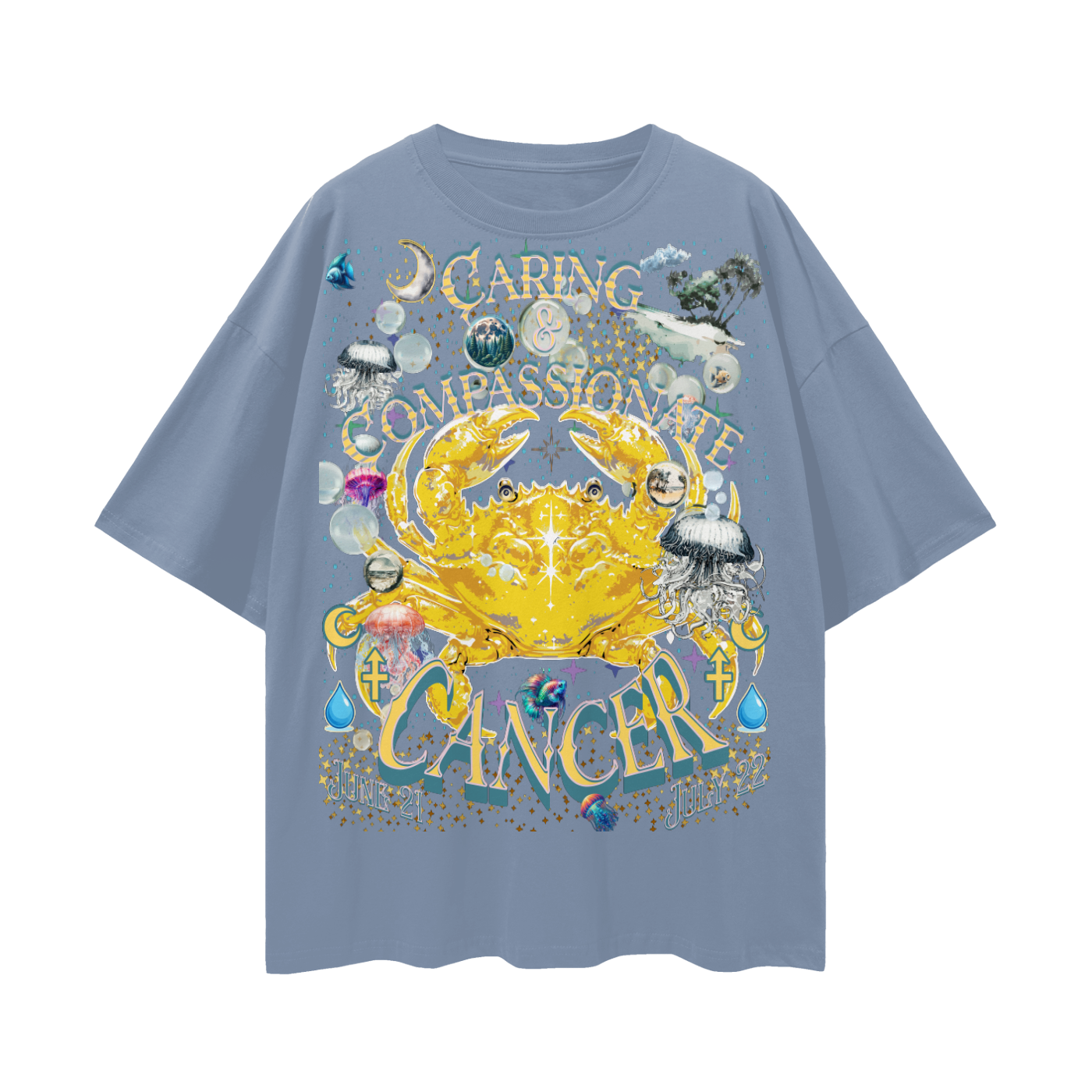 (Cancer) Streetwear Loose Drop Shoulder T-Shirt