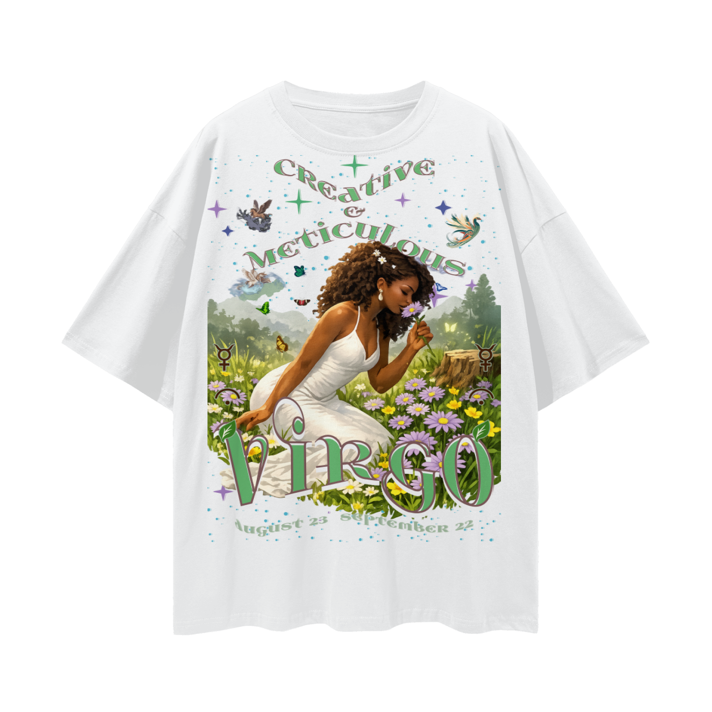 (Virgo) Streetwear Loose Drop Shoulder T-Shirt