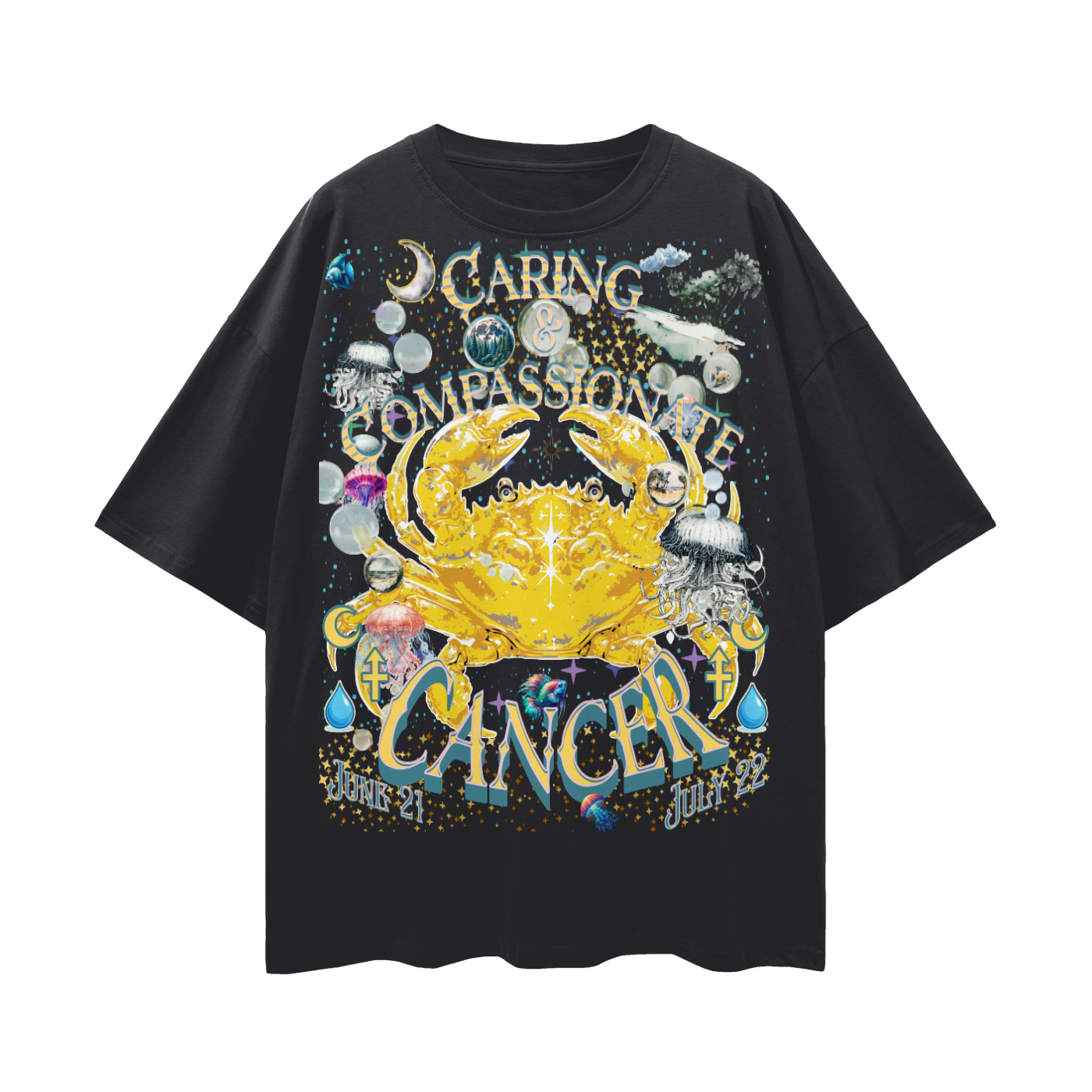 (Cancer) Streetwear Loose Drop Shoulder T-Shirt