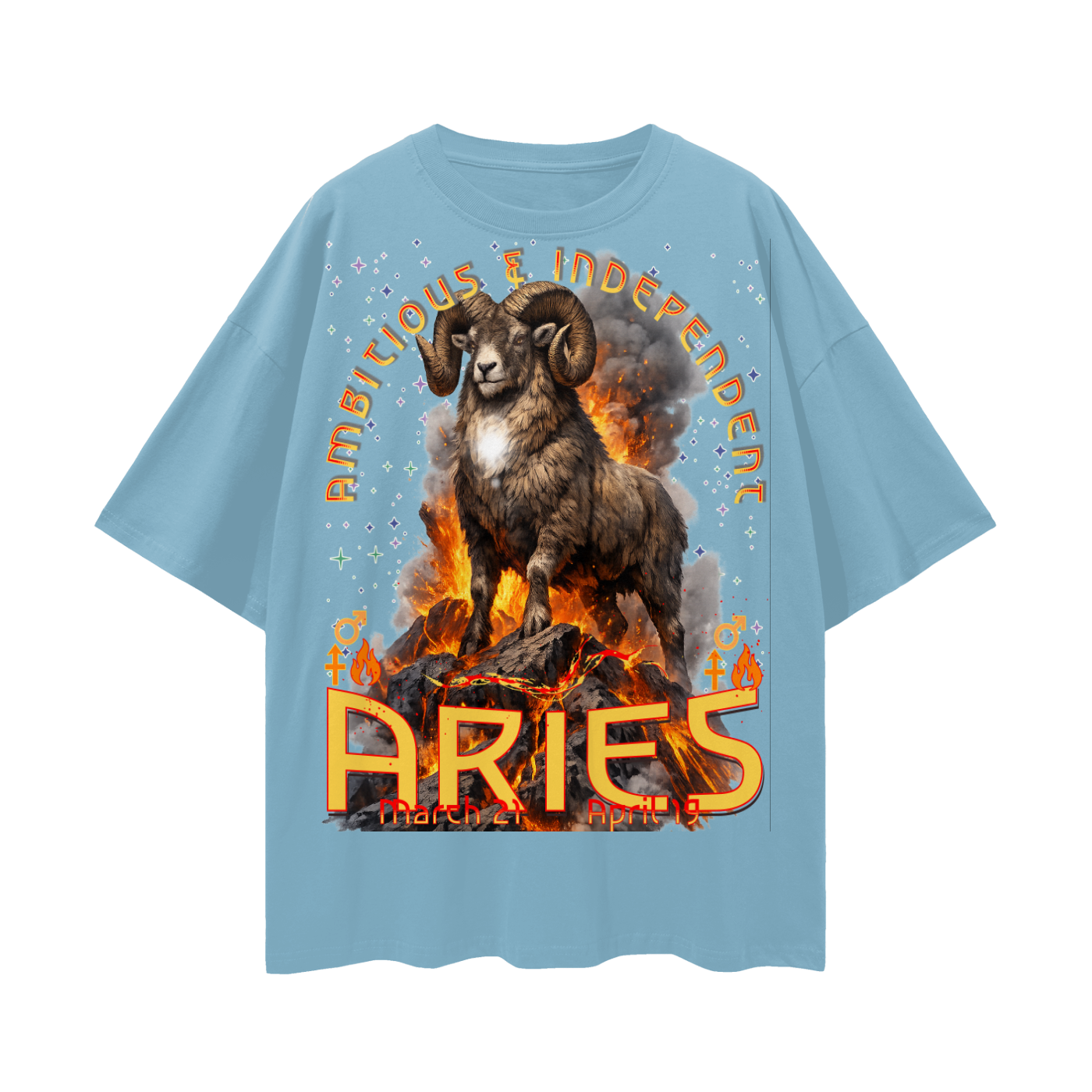 (Aries) Streetwear Loose Drop Shoulder T-Shirt