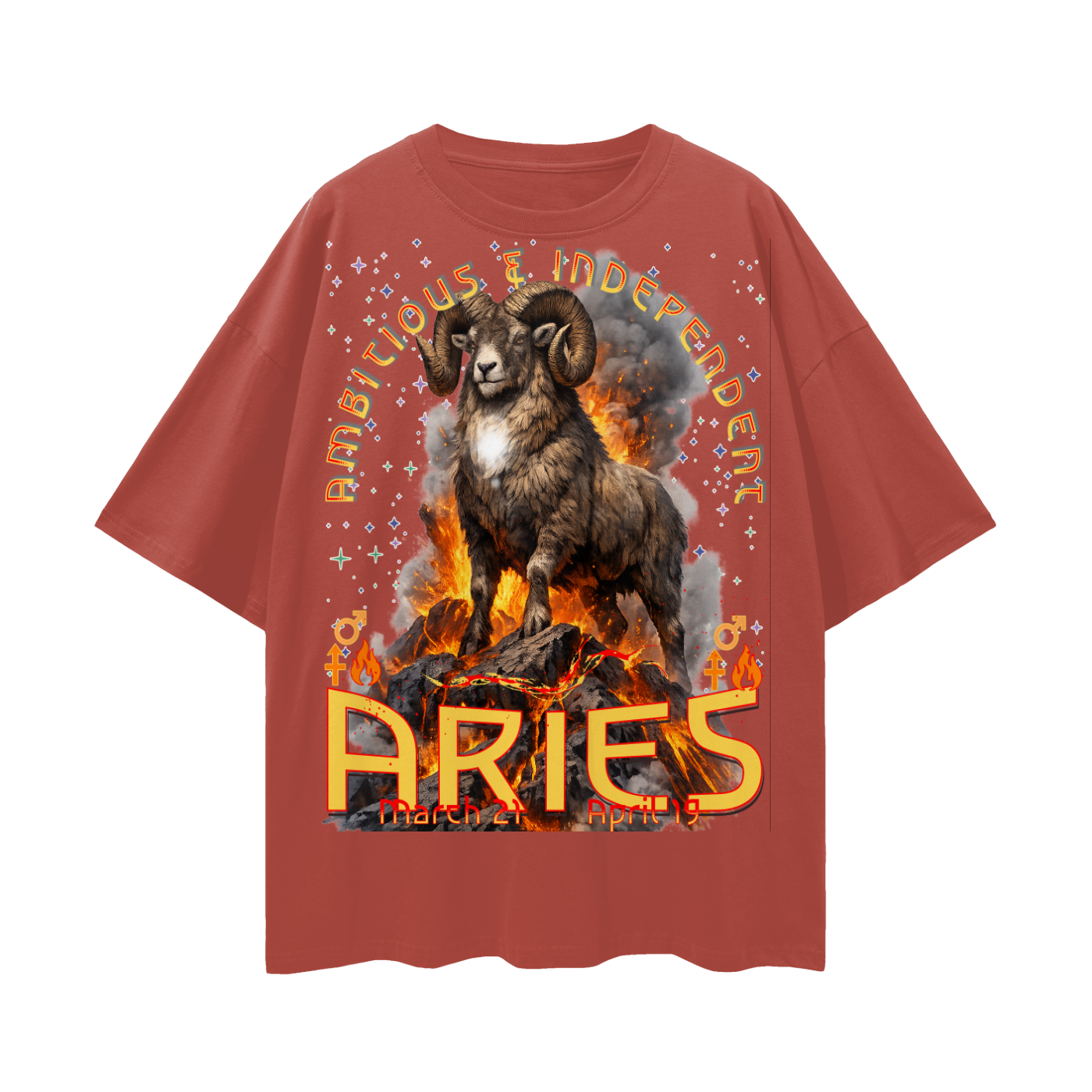 (Aries) Streetwear Loose Drop Shoulder T-Shirt