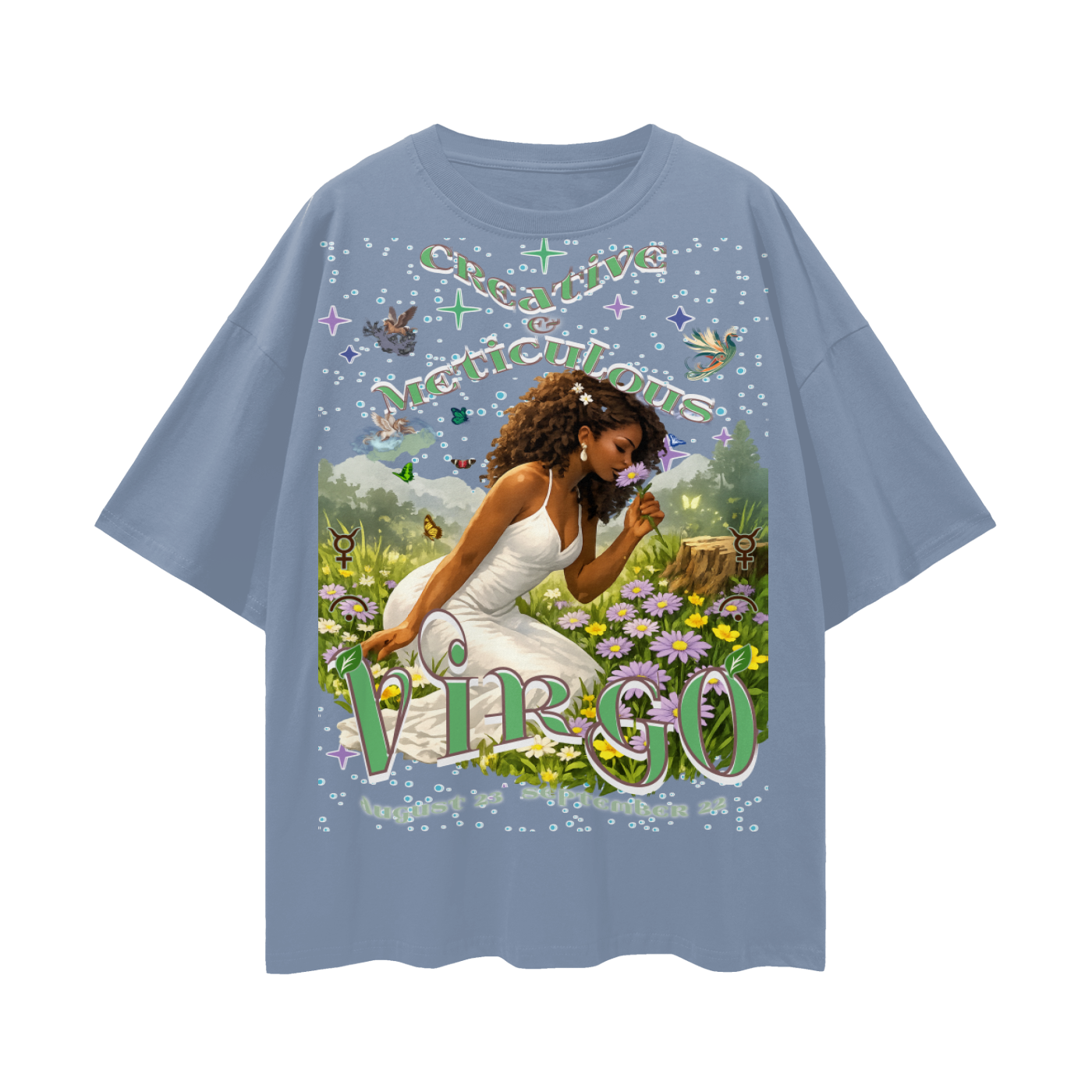 (Virgo) Streetwear Loose Drop Shoulder T-Shirt