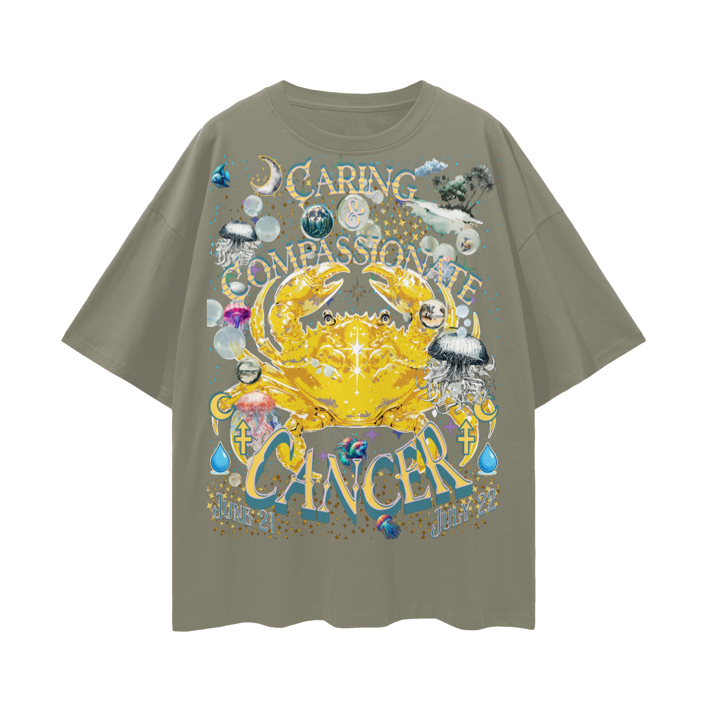 (Cancer) Streetwear Loose Drop Shoulder T-Shirt