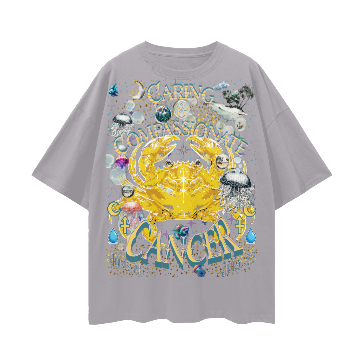 (Cancer) Streetwear Loose Drop Shoulder T-Shirt
