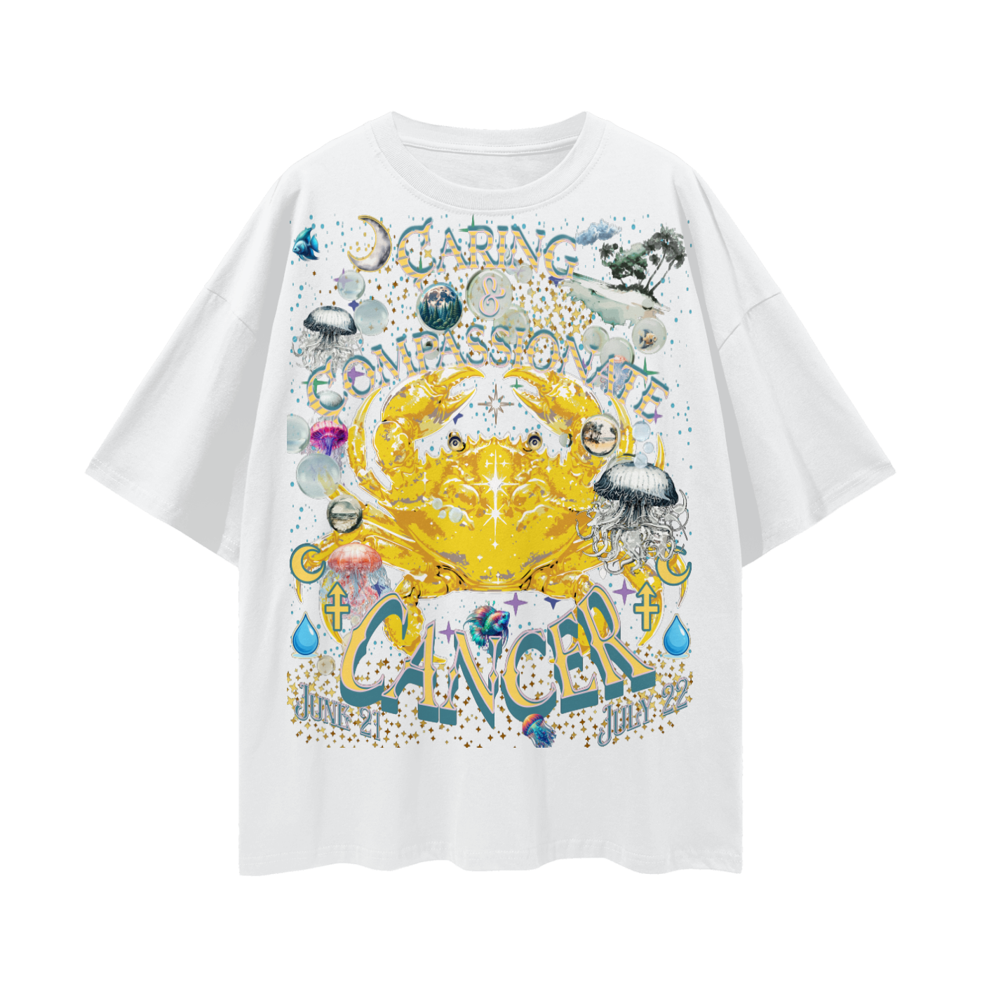 (Cancer) Streetwear Loose Drop Shoulder T-Shirt
