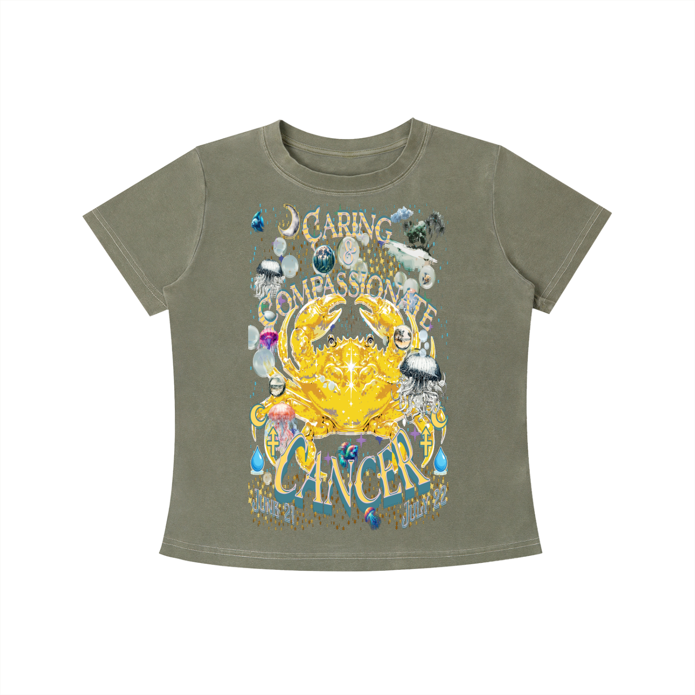 (Cancer) Vintage Wash Slim Fit T-shirt