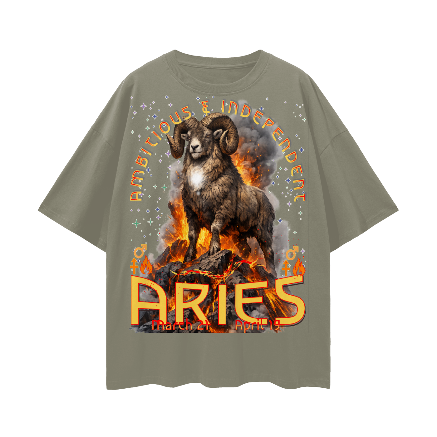 (Aries) Streetwear Loose Drop Shoulder T-Shirt
